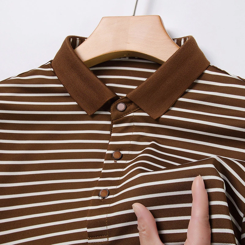 Mens Fashion Striped Cotton POLO Shirt, Casual Business Short Sleeved Comfortable and Breathable Top