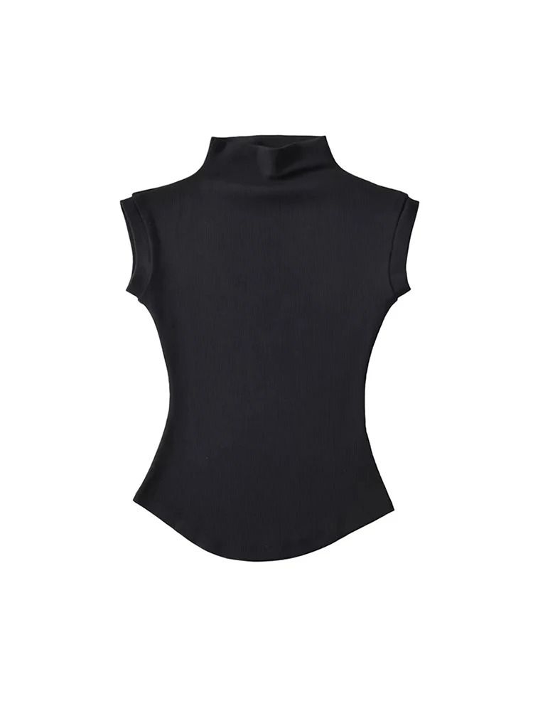 Women Summer Turtleneck Sleeveless Top Solid Slim Fit