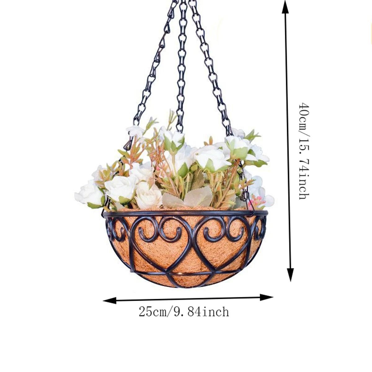 Coconut Fiber Hanging Flower Pot Basket Iron Chain Hanging Plant Basket