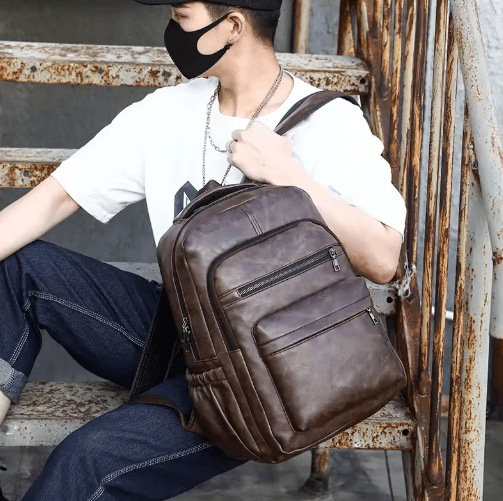 USB Charging Leather Laptop Backpack – Anti-Theft Large Capacity Travel Bag