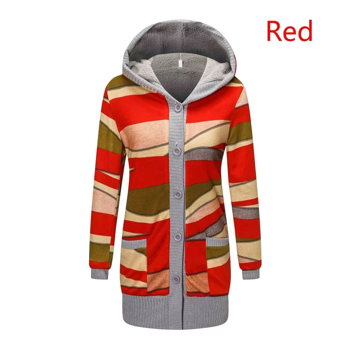 Cozy Striped Hooded Women's Cardigan – Plush Lined, Long Sleeve Autumn Winter Sweater Coat
