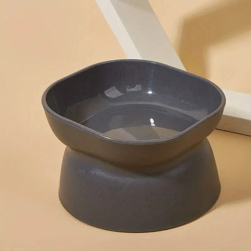 Classic Neck Protection & Anti-Rollover Cat Bowl, Elevated High-Foot Plastic Pet Tableware with Large Opening