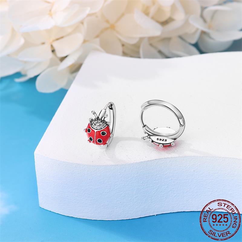925 Sterling Silver Ladybug Earrings with Pave CZ - Luxury Women's Engagement & Anniversary Fashion Jewelry Gift