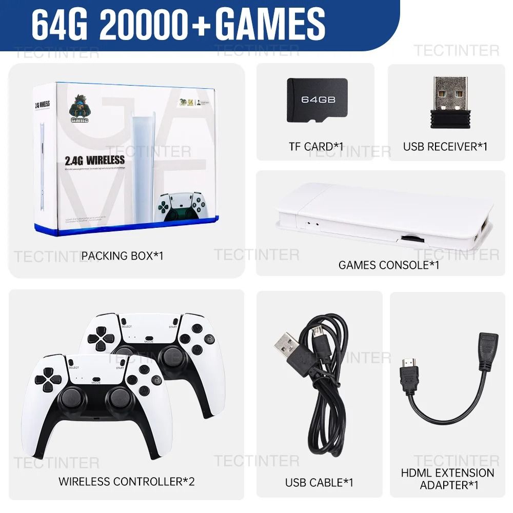 4K Ultra HD Retro Game Stick – 20,000+ Classic Games with Dual 2.4G Wireless Controllers