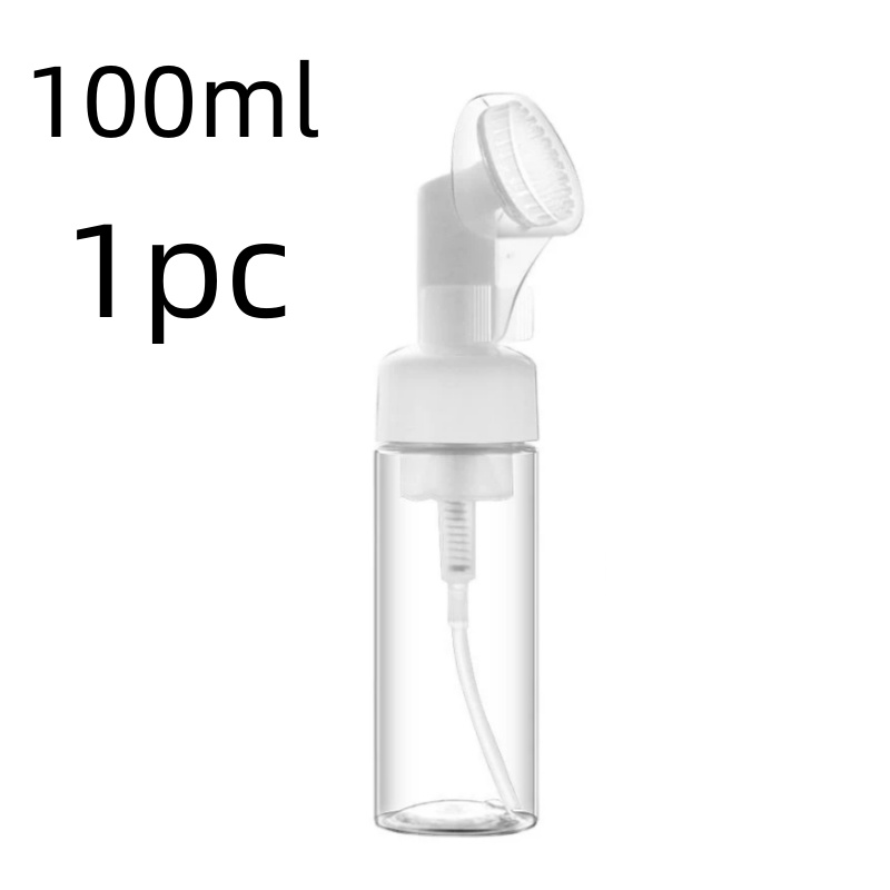 Facial Cleanser Soap Foaming Bottle, Plastic Mousse Pump Dispenser with Silicone Brush Head, Refillable Shampoo Bottle