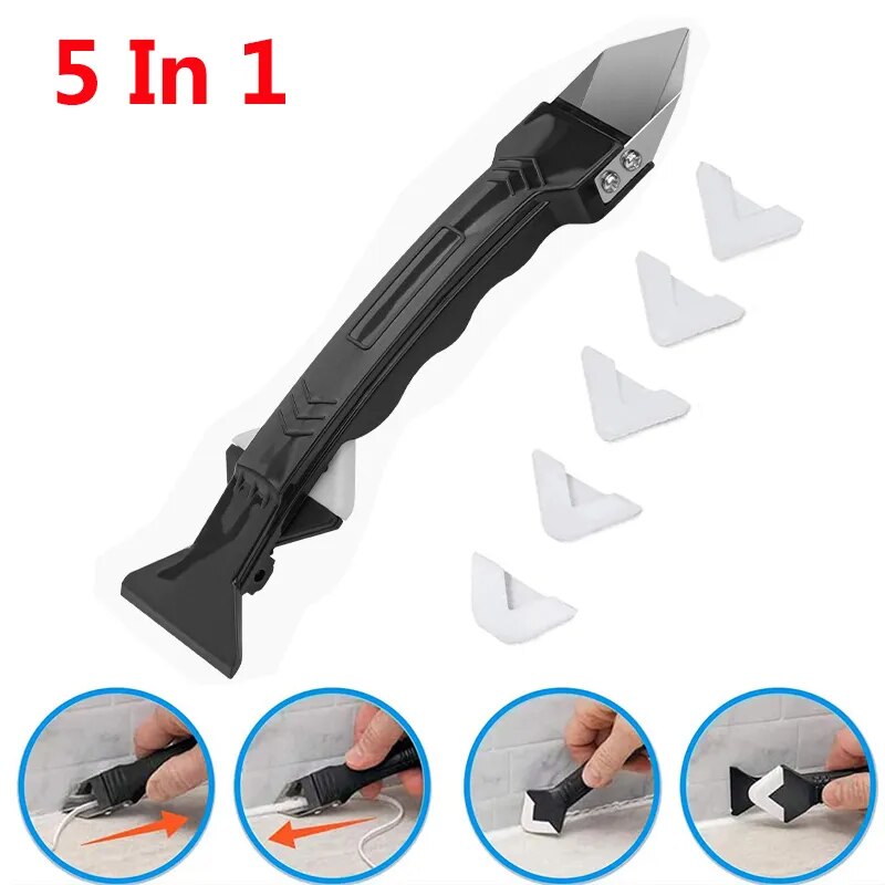 5-in-1 Silicone Remover Sealant Smooth Scraper Caulk Finisher Grout Kit - Floor Mould Removal Hand Tools Set & Accessori