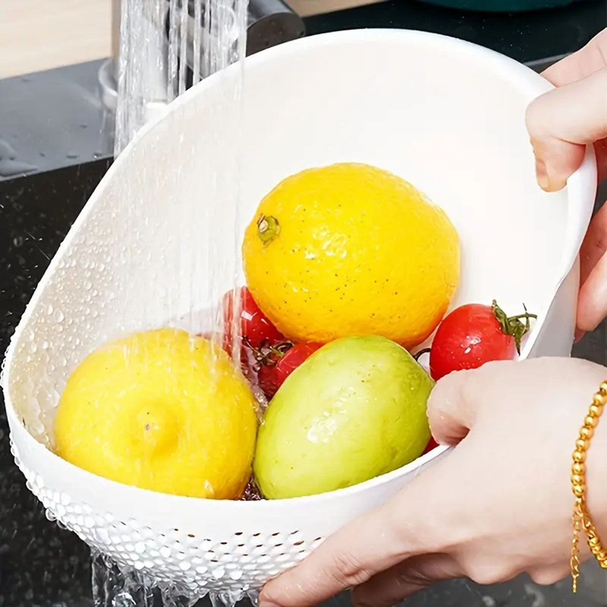 Silicone Colander with Handle – Multi-Purpose Rice & Fruit Washing Drain Basket for Kitchen Organization