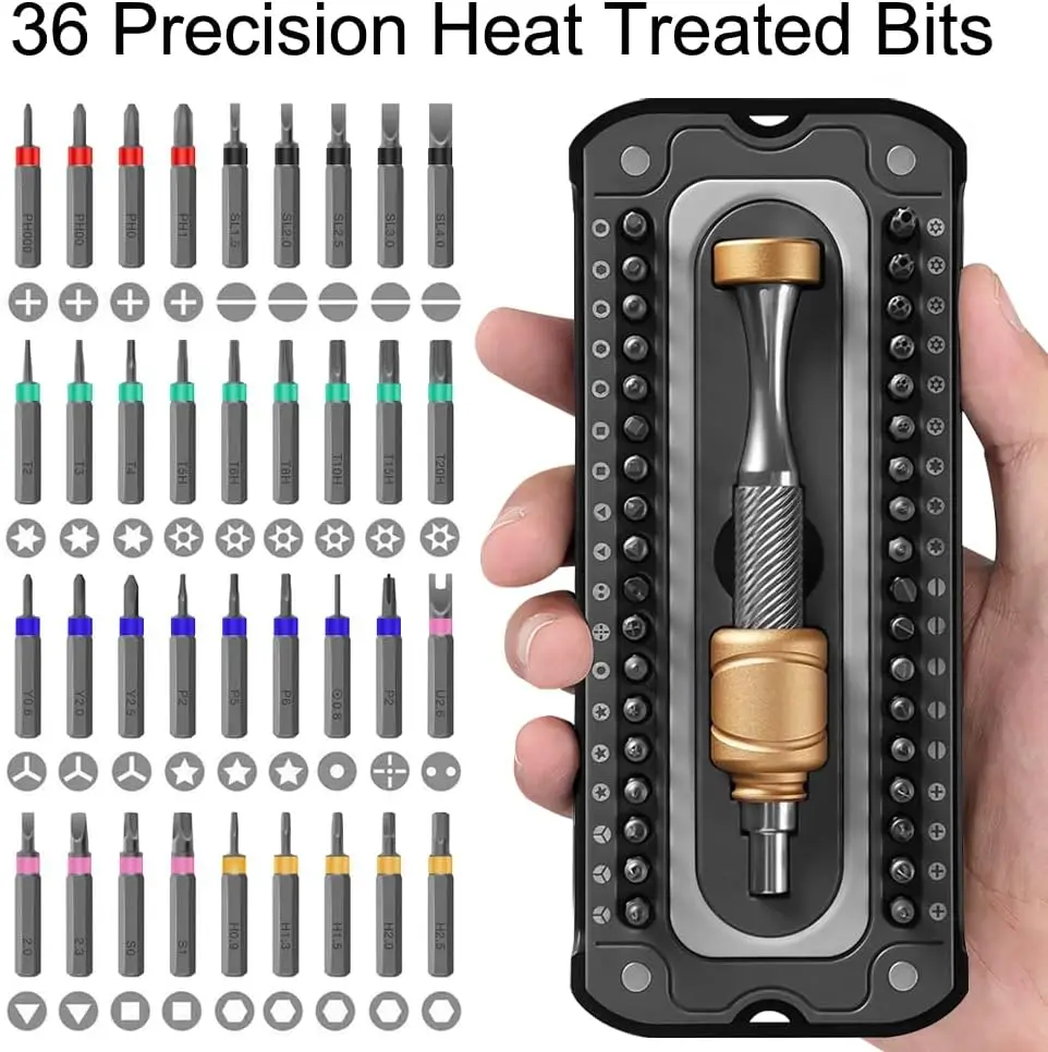 Screwdriver Set with Magnetic Steel Torx, Phillips Bits, Low Gravity Handle for PC, iPhone Repairs