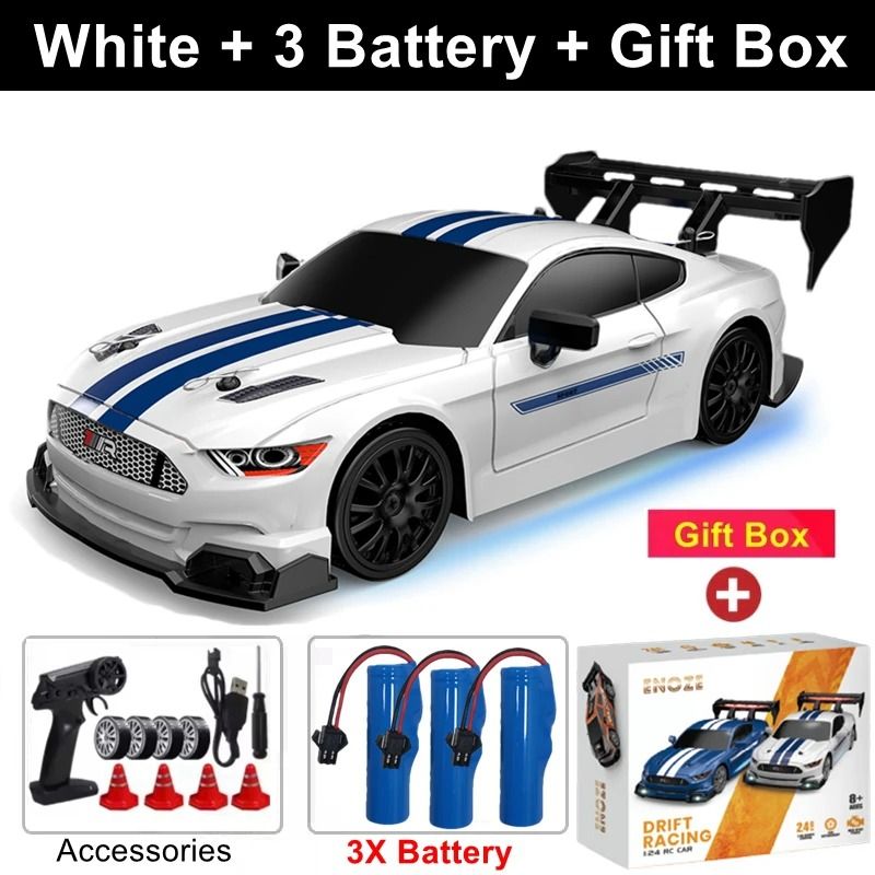 4WD RC Drift Car with LED Lights Rechargeable Remote Control Racing Toy