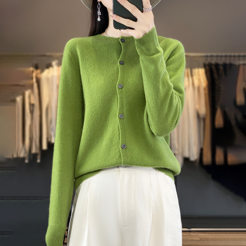 Casual Wool Sweater Women O-Neck Cardigan Buttoned Knitwear Soft Winter Tops