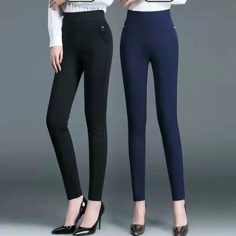 Elegant High Waist Straight Pants For Women With Elastic Waistband