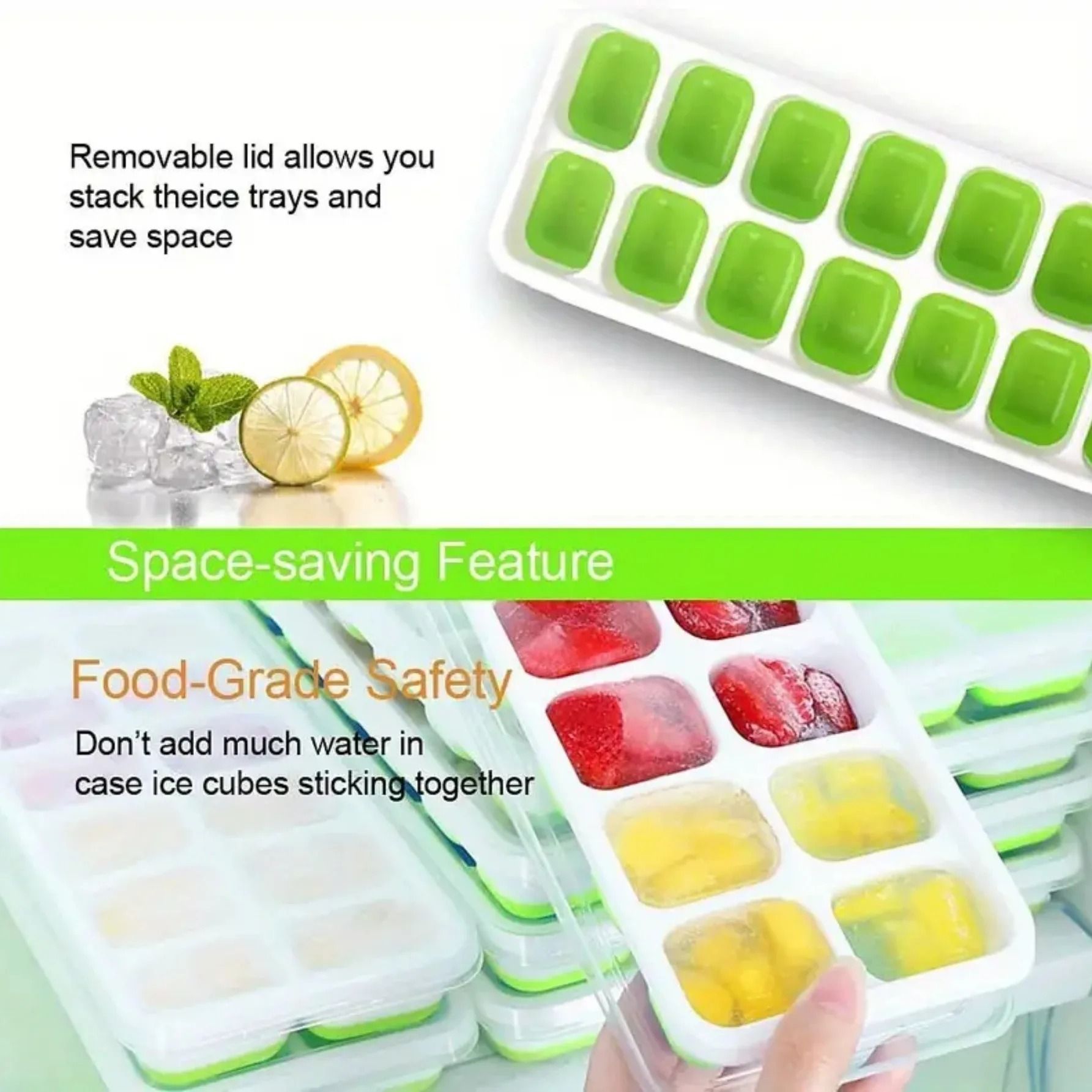 Silicone Ice Cube Tray with Lid 14 Grid Ice Mold for Freezer