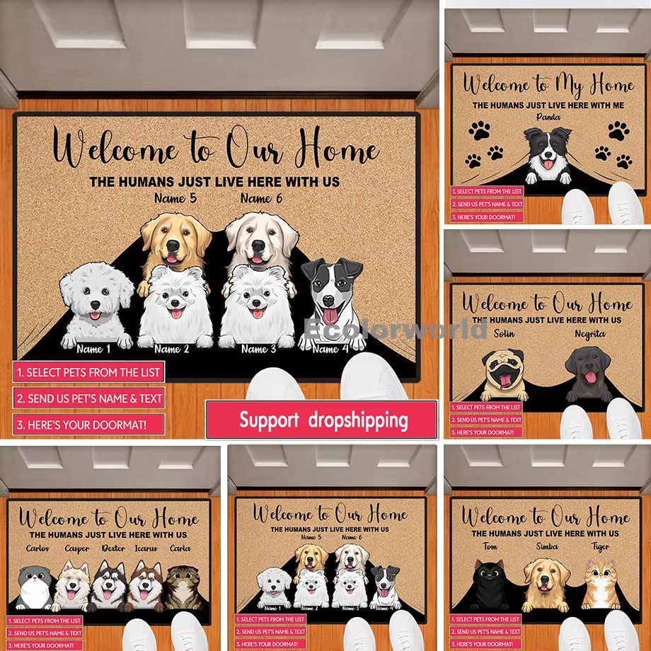 Personalized Pet Cartoon Doormat Custom Dog Cat Name Welcome Mat