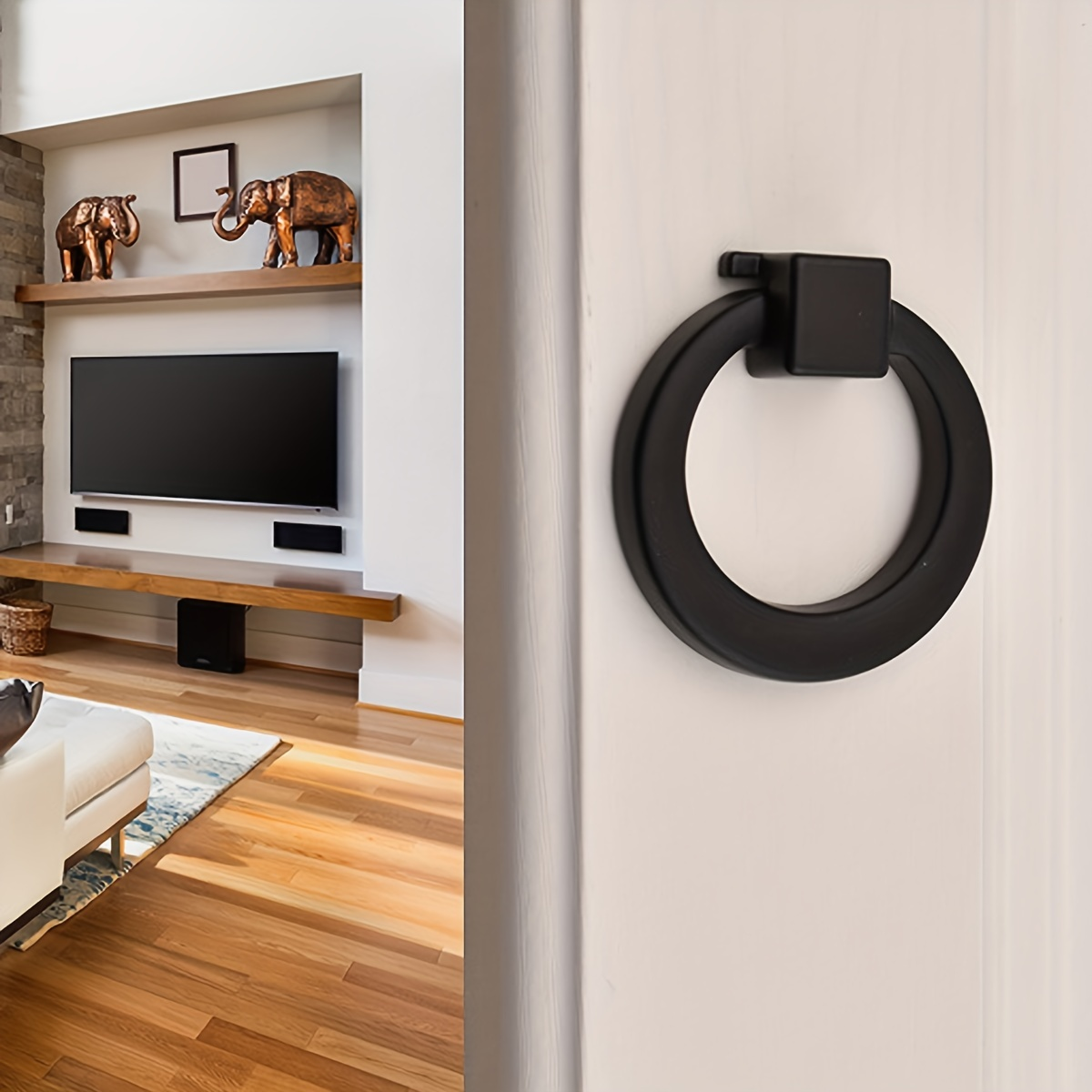 Black Metal Drawer Handles Circular Ring Single Hole Handle for Cabinets & Wardrobes
