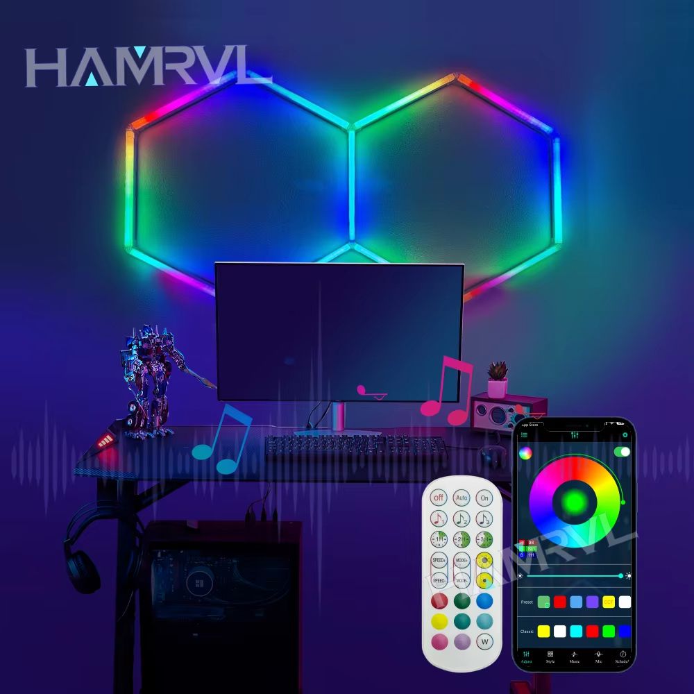 RGB Hexagon LED Garage Light with Remote – Honeycomb Ceiling Panel for Workshops, Game Rooms & More