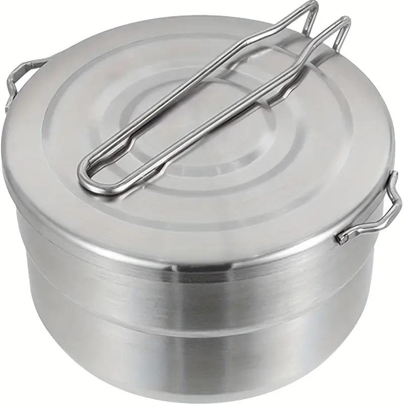 Portable Stainless Steel Camping Cooking Pot with Lid Folding Handle for Hiking and Outdoor Cooking