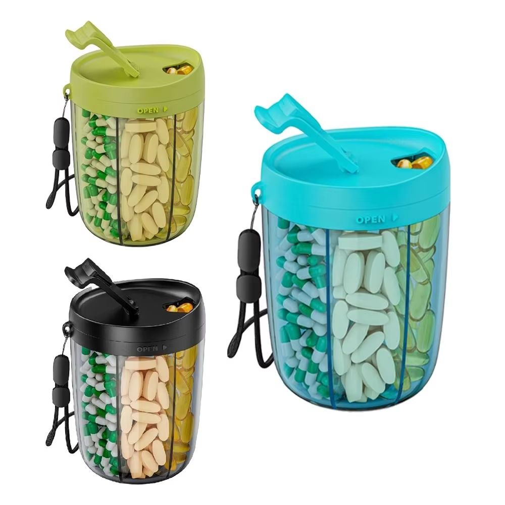 6-Compartment pill organizer with Wide Opening, BPA-Free Anti-Mix pill dispenser for Vitamins and Daily Supplements