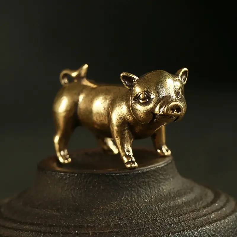 Lucky Brass Pig Figurine Decorative Sculpture for Wealth and Home Decor