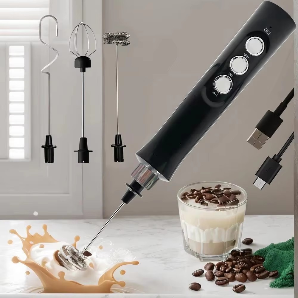 Wireless Rechargeable Electric Milk Frother Speeds, Handheld Foam Maker for Latte, Cappuccino, Hot Chocolate