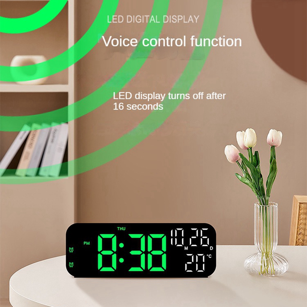 Digital LED Alarm Clock with Temperature, Date Display, and Voice Control