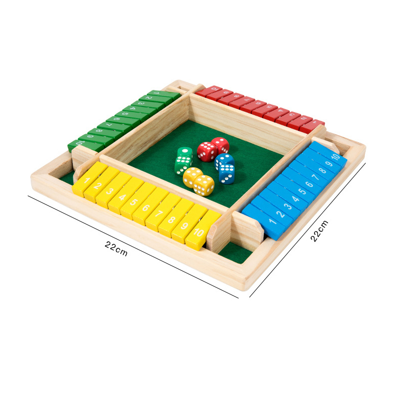 Shut The Box Wooden Dice Board Game, 4 Players, Pub Bar Party Supplies, Family Entertainment Game