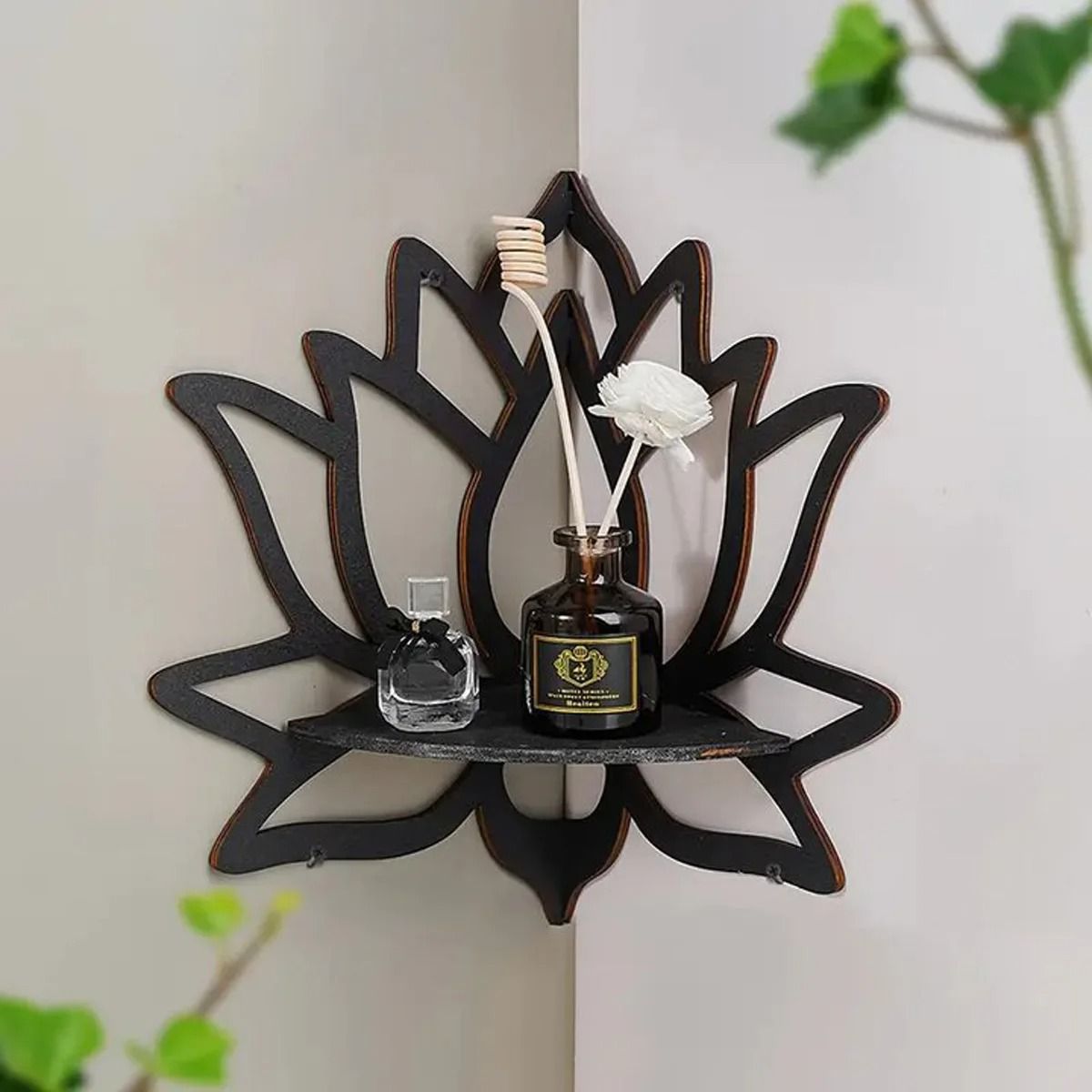 Wooden Lotus Hollow Decorative Rack | Aromatherapy Organizer & Wall Mounted Shelf
