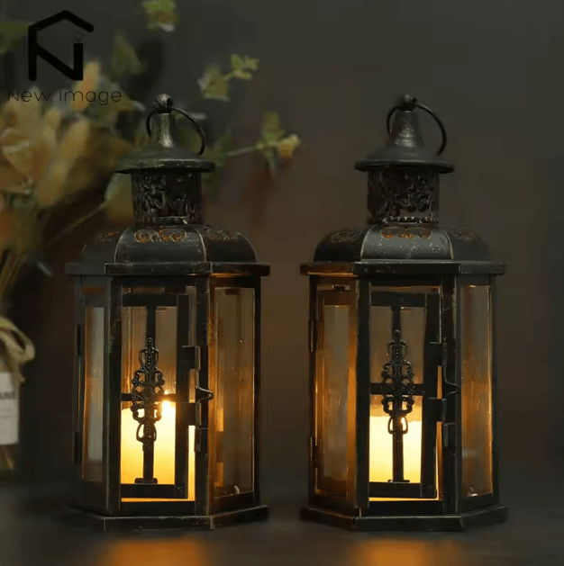 Vintage Nordic Black Iron Candle Lantern – Hanging Aesthetic Candle Holder for Home & Events