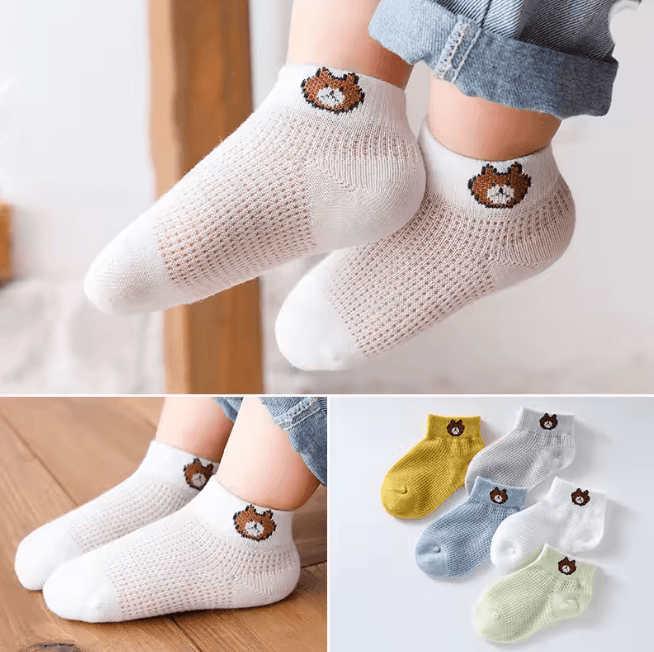 BreezeStep Summer Cotton Kids Socks 5 Pair Cartoon Mesh Set