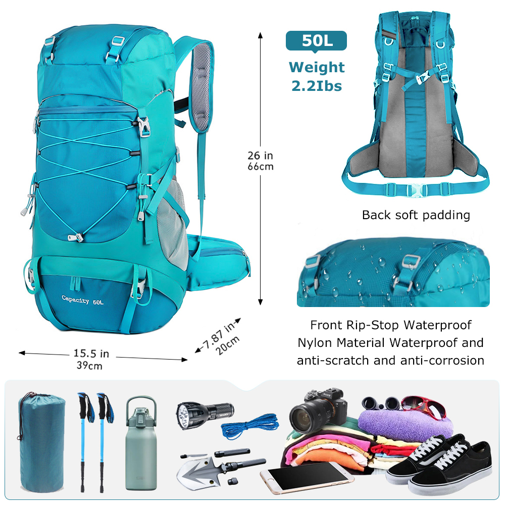 Waterproof Hiking Backpack with Rain Cover Large Capacity Trekking Travel Rucksack