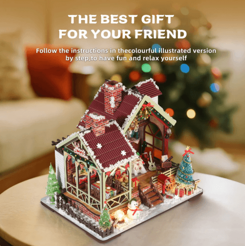 Christmas Night Warm House Miniature Dollhouse DIY Kit with Music Box