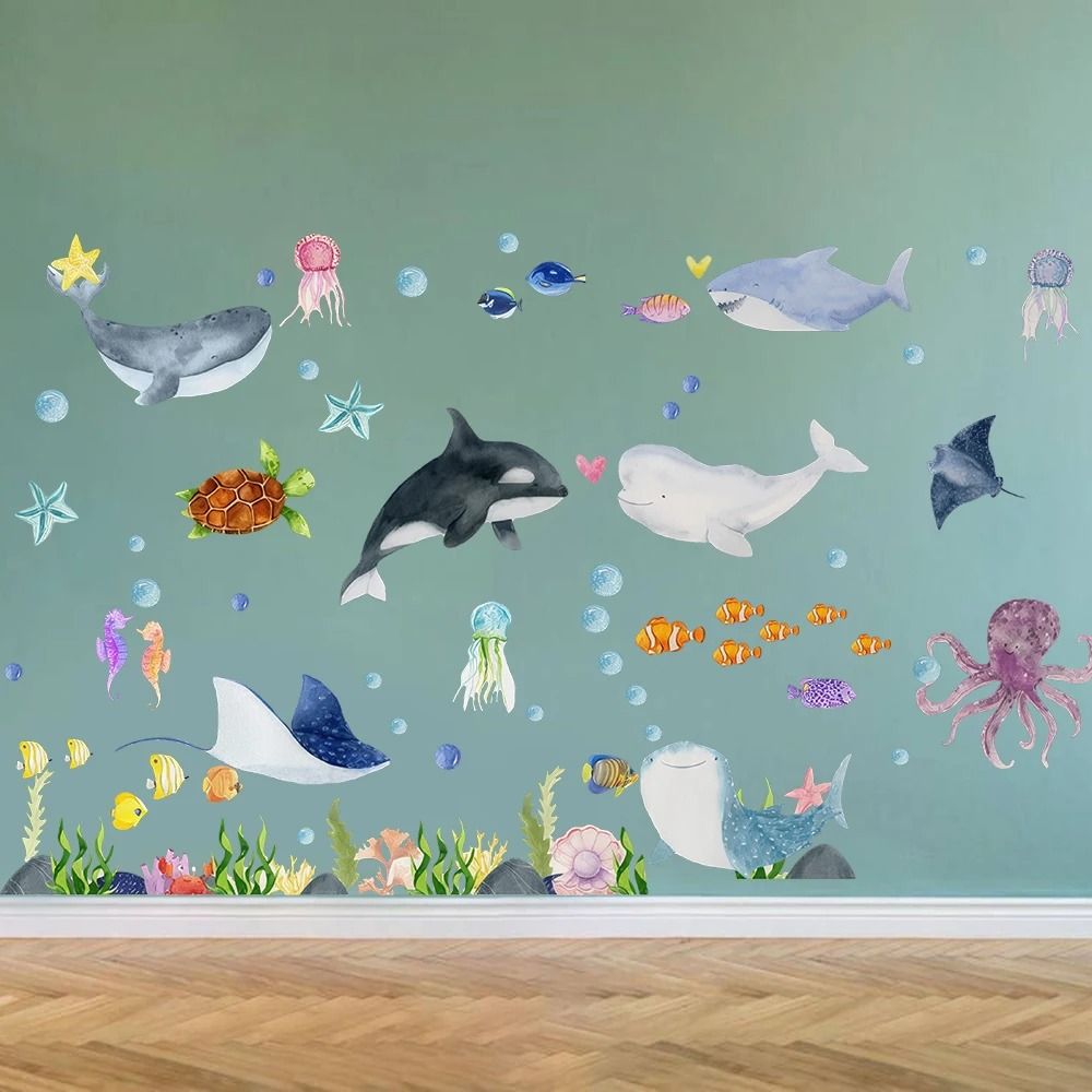 Ocean Animals Wall Stickers – Undersea Nautical Decals – Marine Life Wall Art for Baby Nursery & Kids Room