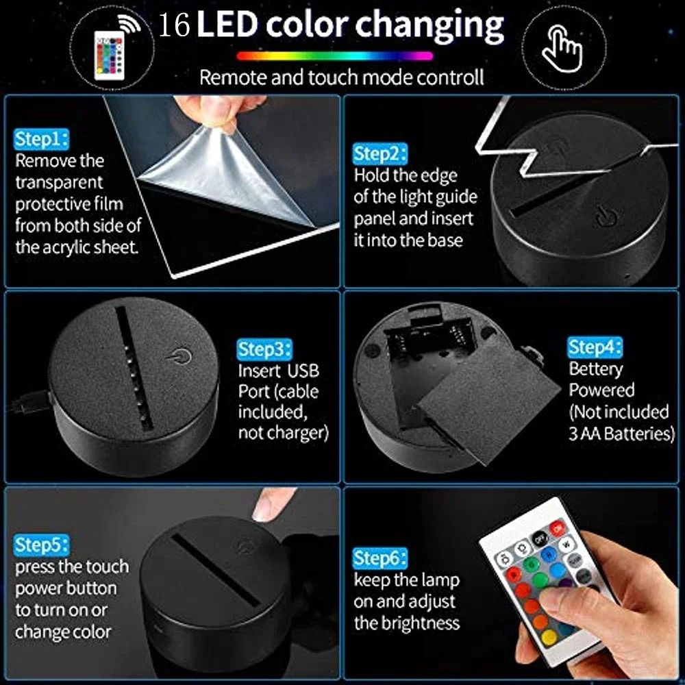 3D Illusion Stitch Night Light Remote Control Smart Touch LED Lamp