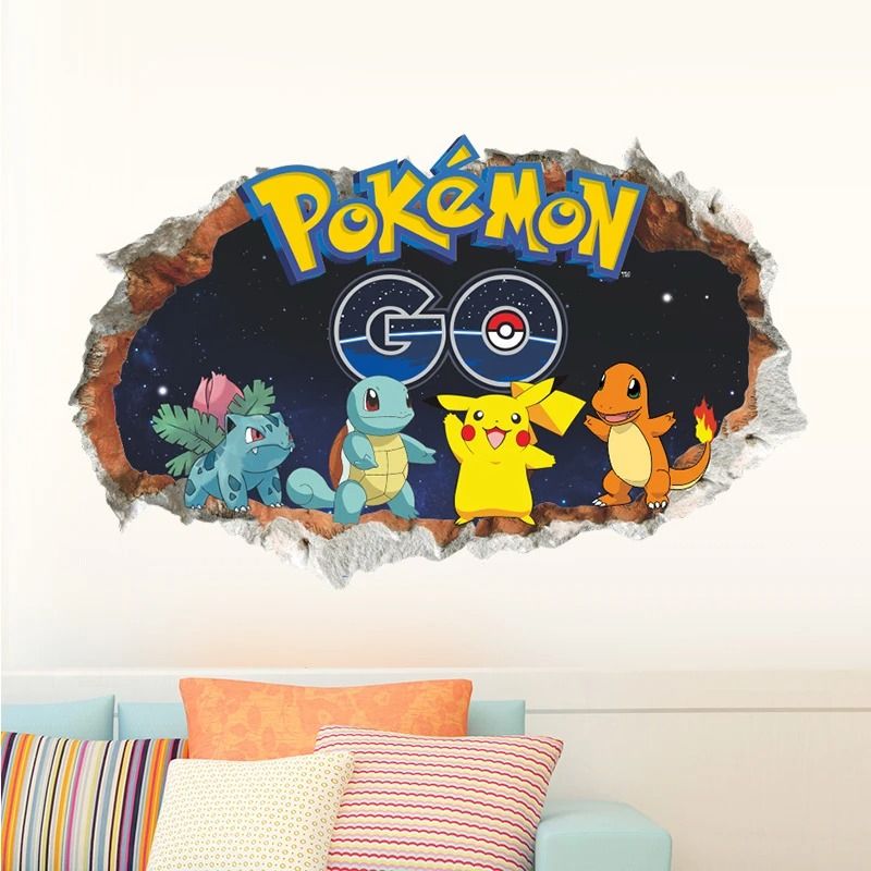 Cartoon Pikachu Wall Decal | Pokemon Nursery Art Sticker | Cute Character Door Decor for Kids & Playrooms