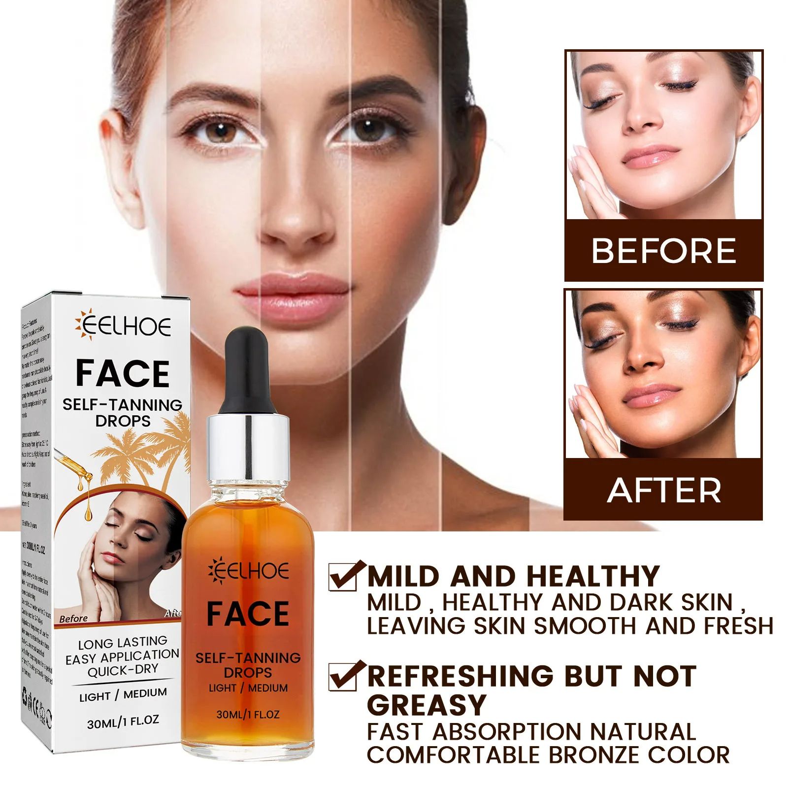 Premium Self Tanning Drops, Sunless Skin Tanning Oil for Face & Body, Natural Indoor Tan Lotion for a Dark, Sexy Glow