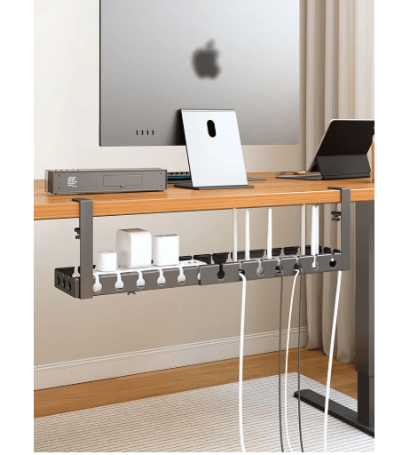 Extendable Steel Under Desk Cable Management Tray with Power Strip Holder