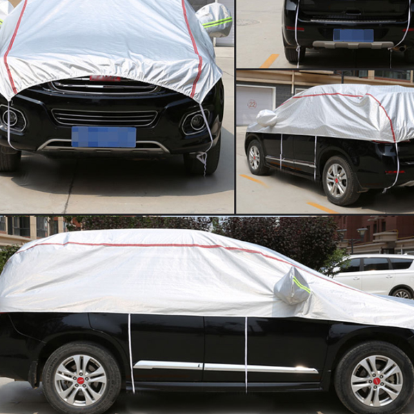Waterproof Universal Half Car Cover, Outdoor Oxford UV Sun Rain Protection, Dustproof Snowproof Cover for SUV Sedan