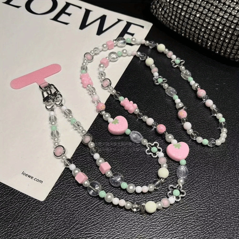 Cute Strawberry Beaded Crossbody Phone Charm Strap