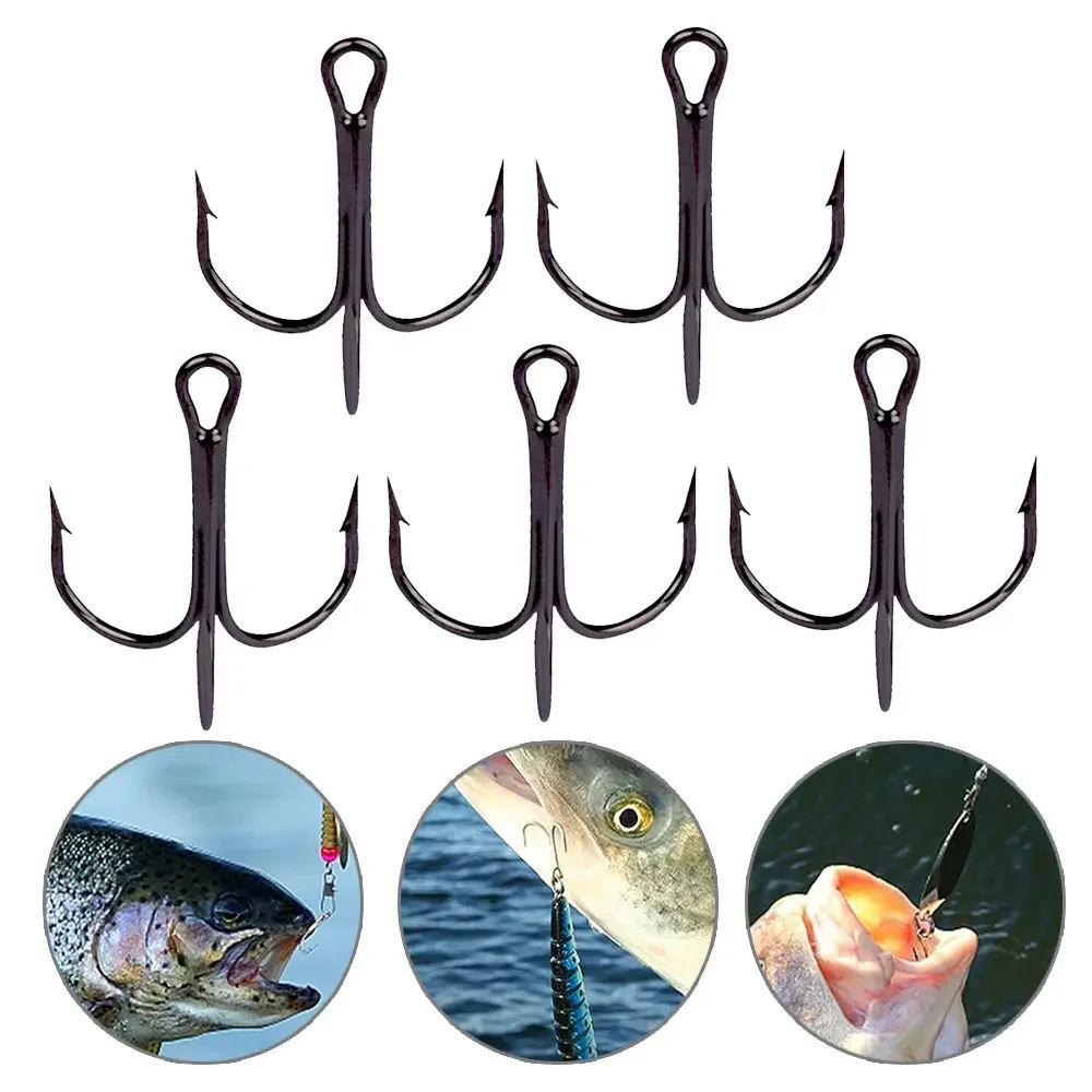 10-Pack High Carbon Steel Treble Fishing Hooks (Overturned Round Bend) for Bass