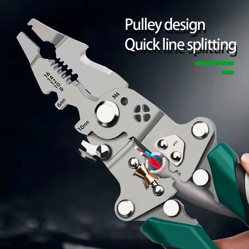 Multi-Function Electrician Wire Splitter, Foldable Wire Stripper, Wire Winding Pliers, Crimping Pliers Hand Tool