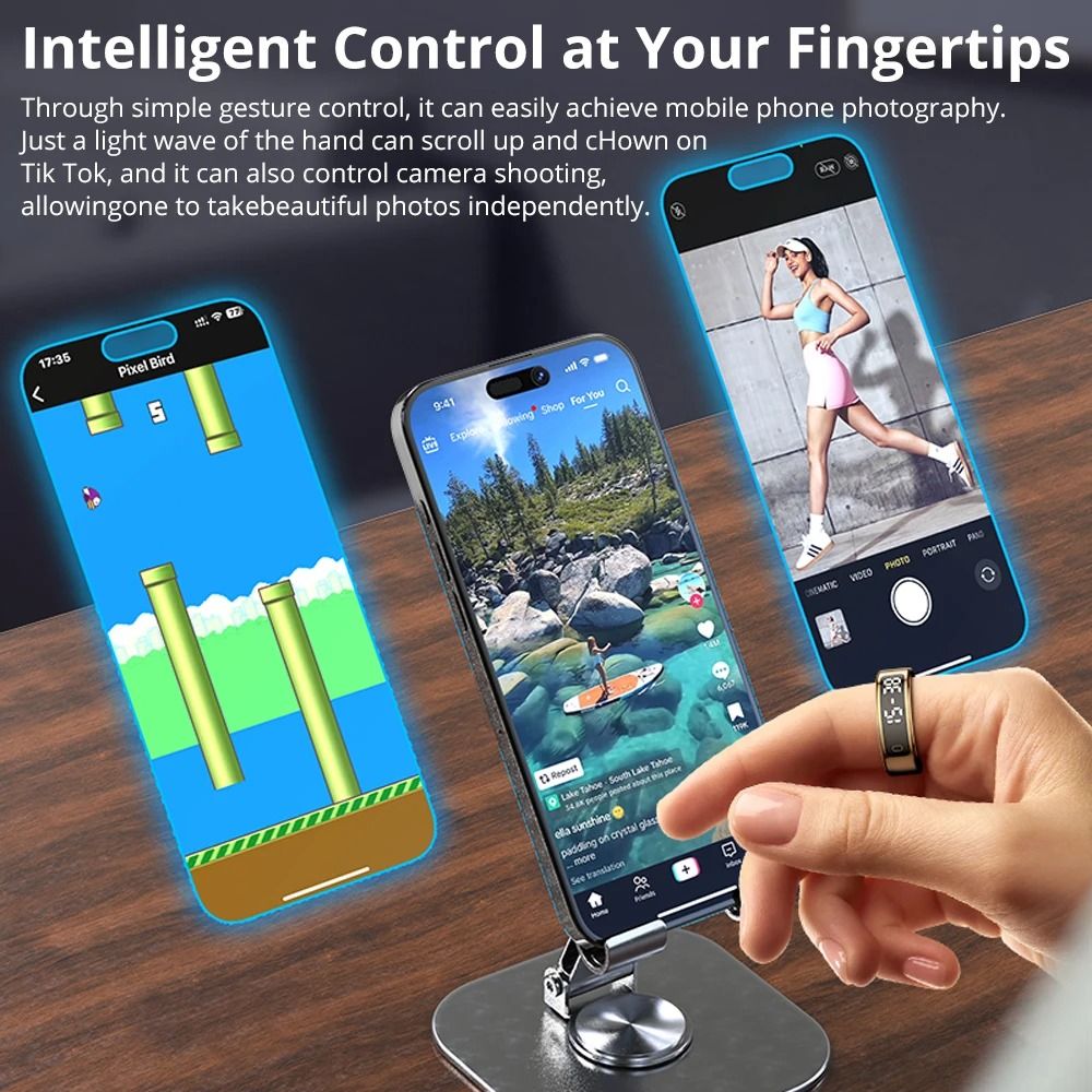Smart Touch Health Ring with Display and Wireless Charging