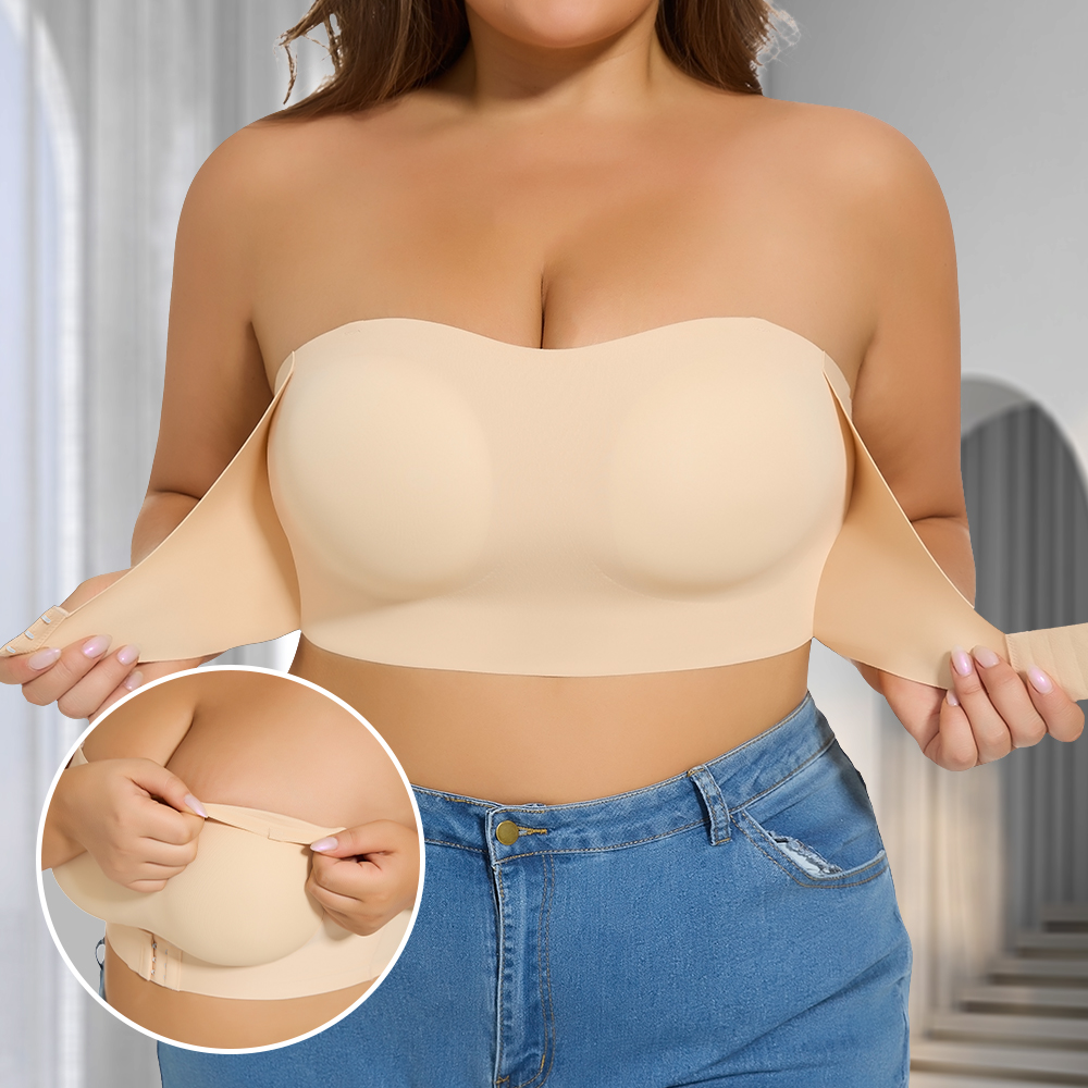 Women Strapless Padded Bra, Seam-free Front Button Cross Bandage, Comfortable Plus Size Lingerie for Women