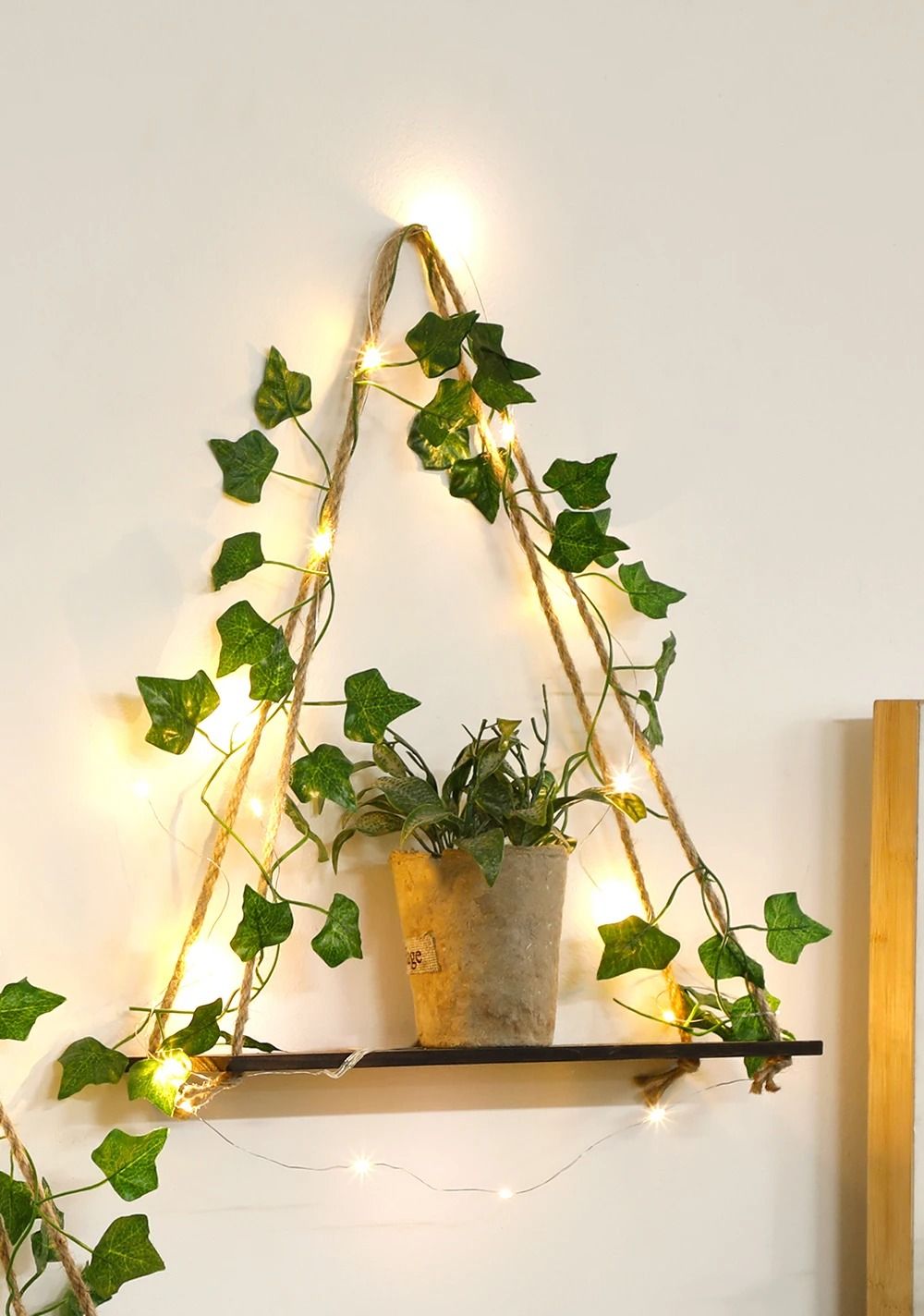 Boho Macrame Wall Hanging Floating Wood Shelf