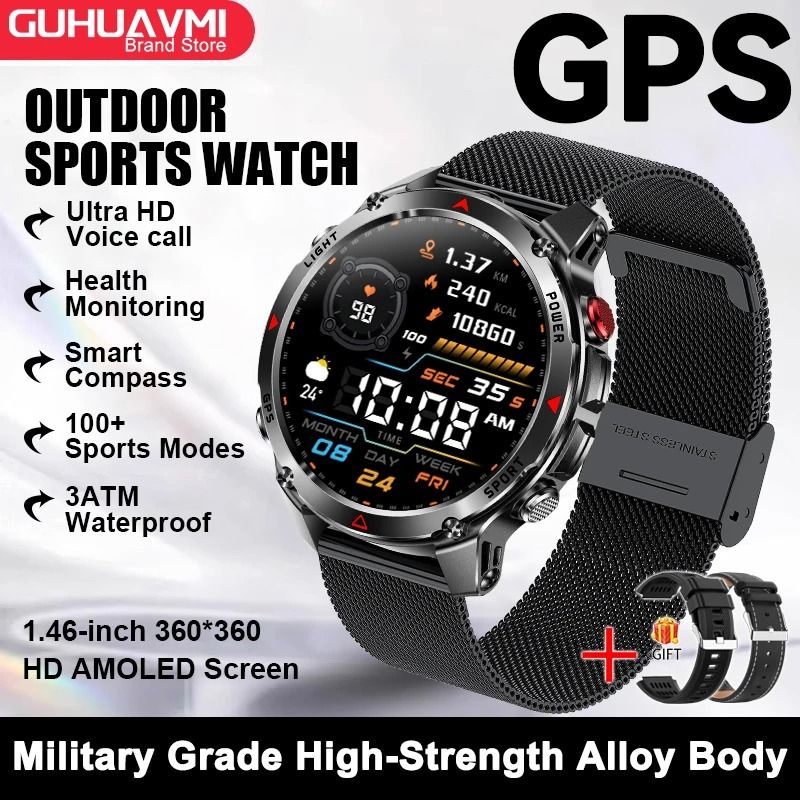 2025 GPS Map Navigation Smartwatch | AMOLED HD Display & Compass | Executive 3ATM Waterproof NFC Bluetooth Call System