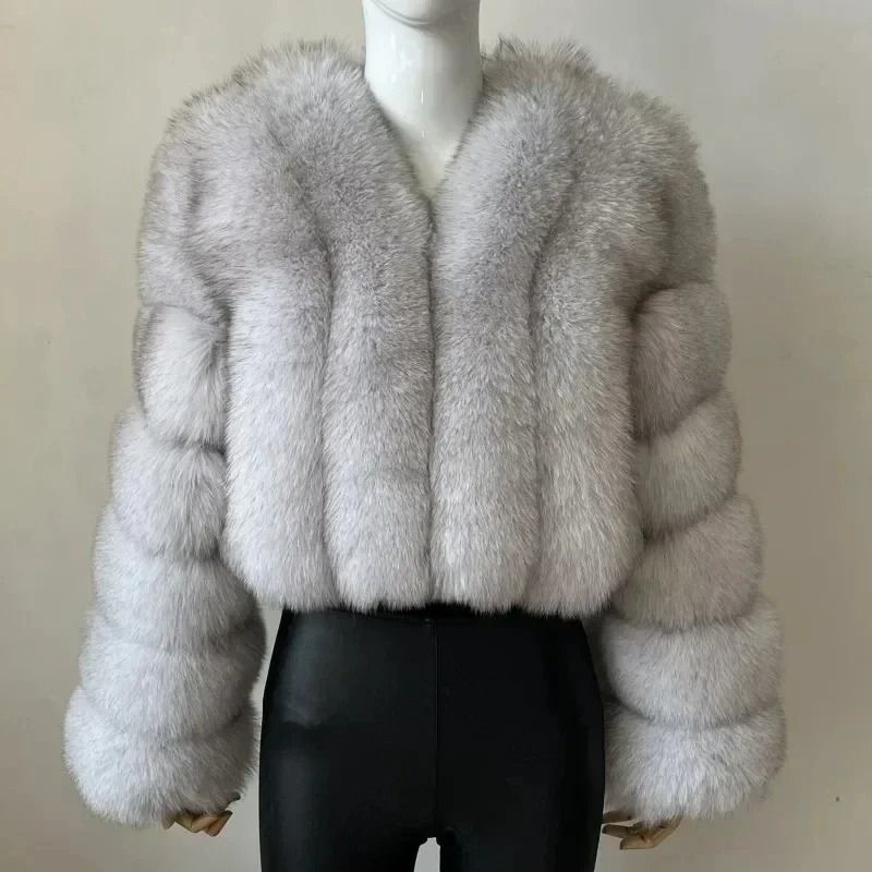 Luxury V-Neck Faux Fox Fur Coat | Chic Winter Teddy Jacket & High-Fashion Outerwear System