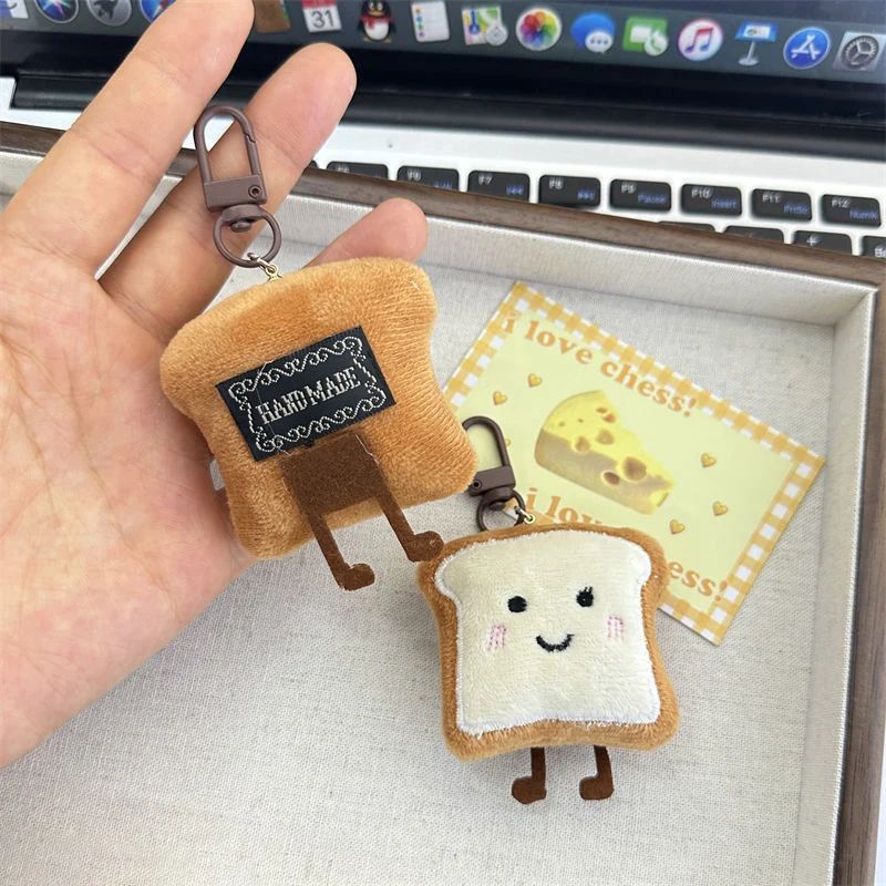 Mini Plush Toast Bread Bag Charm Cute Cartoon Pendant