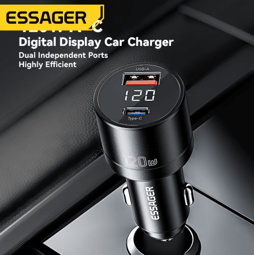 Essager 120W PD Car Charger QC 4.0 & PD 3.0 Fast USB C Adapter