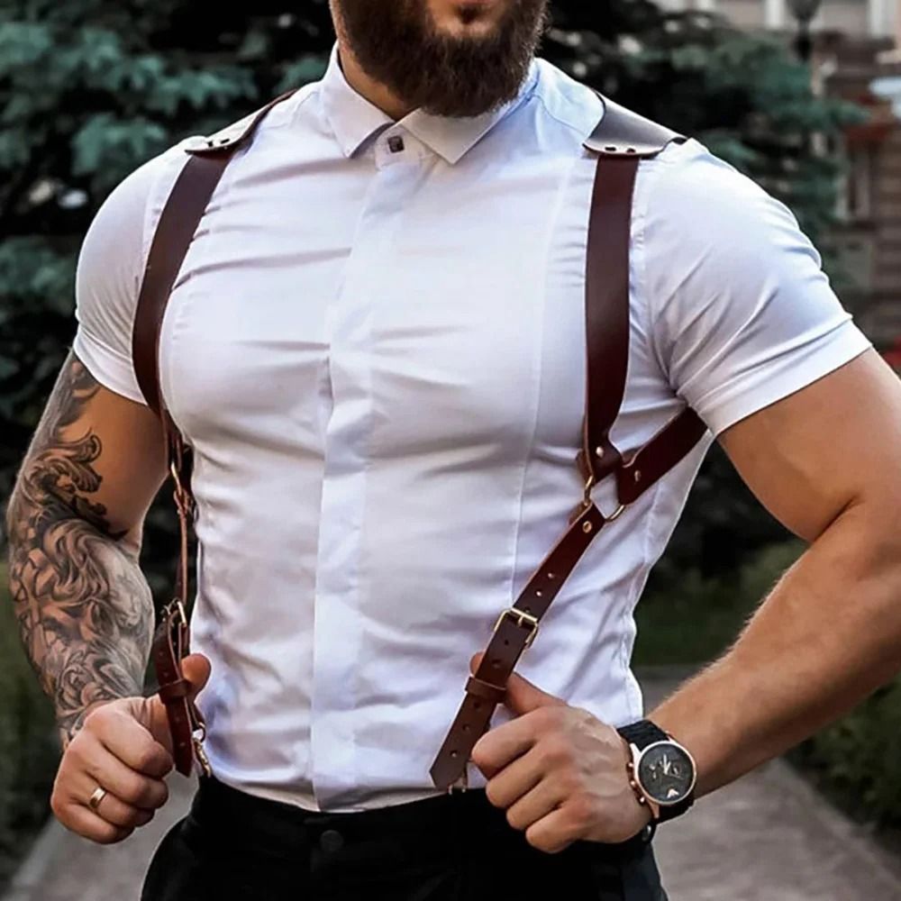 Mens PU Leather Suspender Harness for Fashion Outfits and Party Costumes