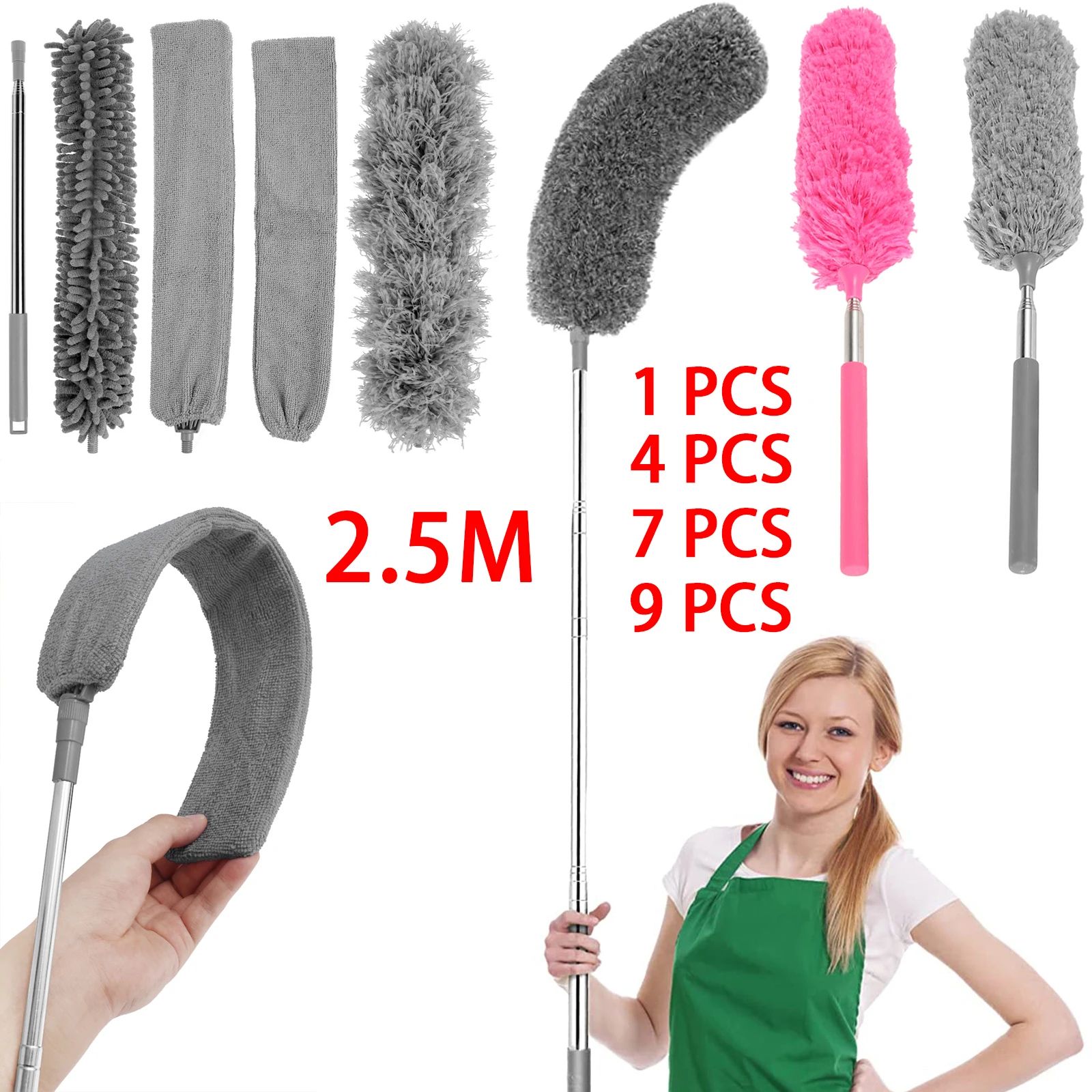Extendable Microfiber Duster Kit - telescopic duster with extension pole up to 100