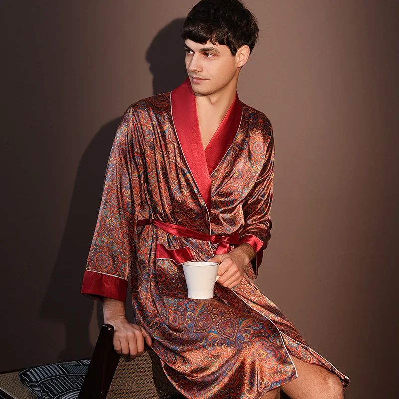 IceSilk Luxe Mens Lightweight Summer Robe – Breathable Printed Bathrobe & Loungewear