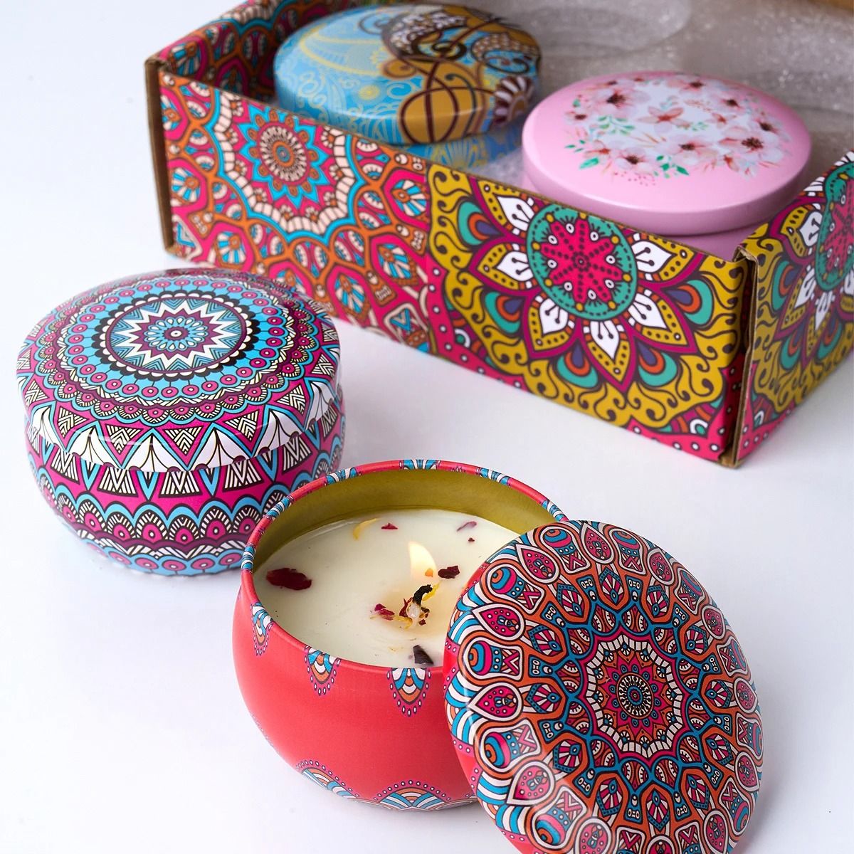 Vintage Scented Candle Gift Set Soy Wax Flower Fragrance Candle Jars for Home Decor